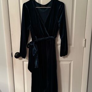 BloomChic Velvet Wrap Dress in Deep Teal